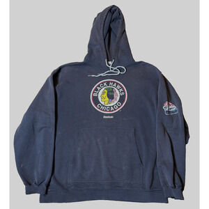 Chicago Blackhawks Hoodie NHL Vintage Logo Reebok Distressed Black Size L